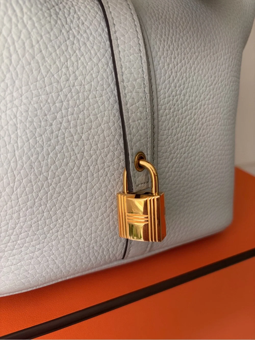 Hermes Bleu Pale Clemence Leather Picotin 22 Authentic